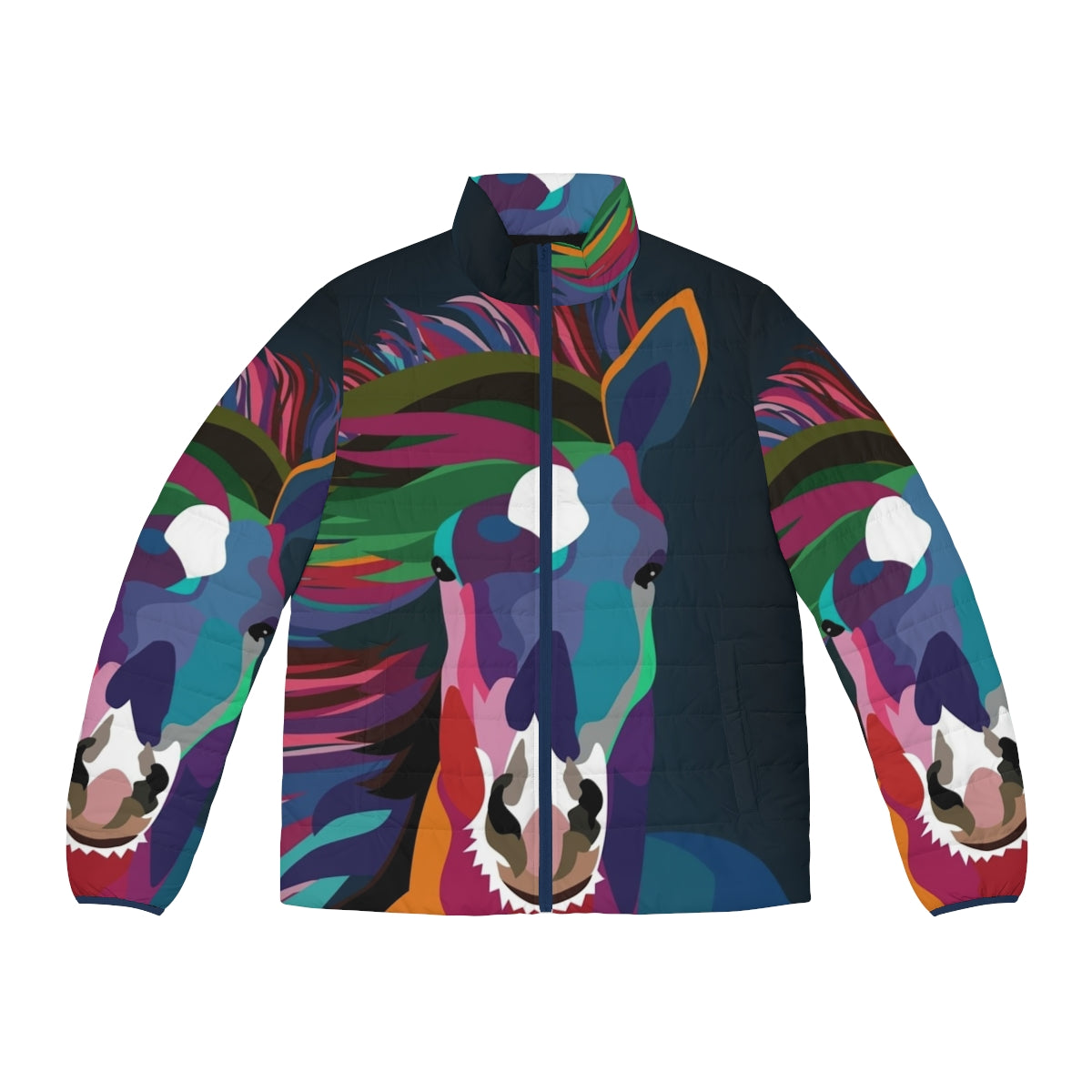 Horse running puffer jacket with abstract WPAP art design