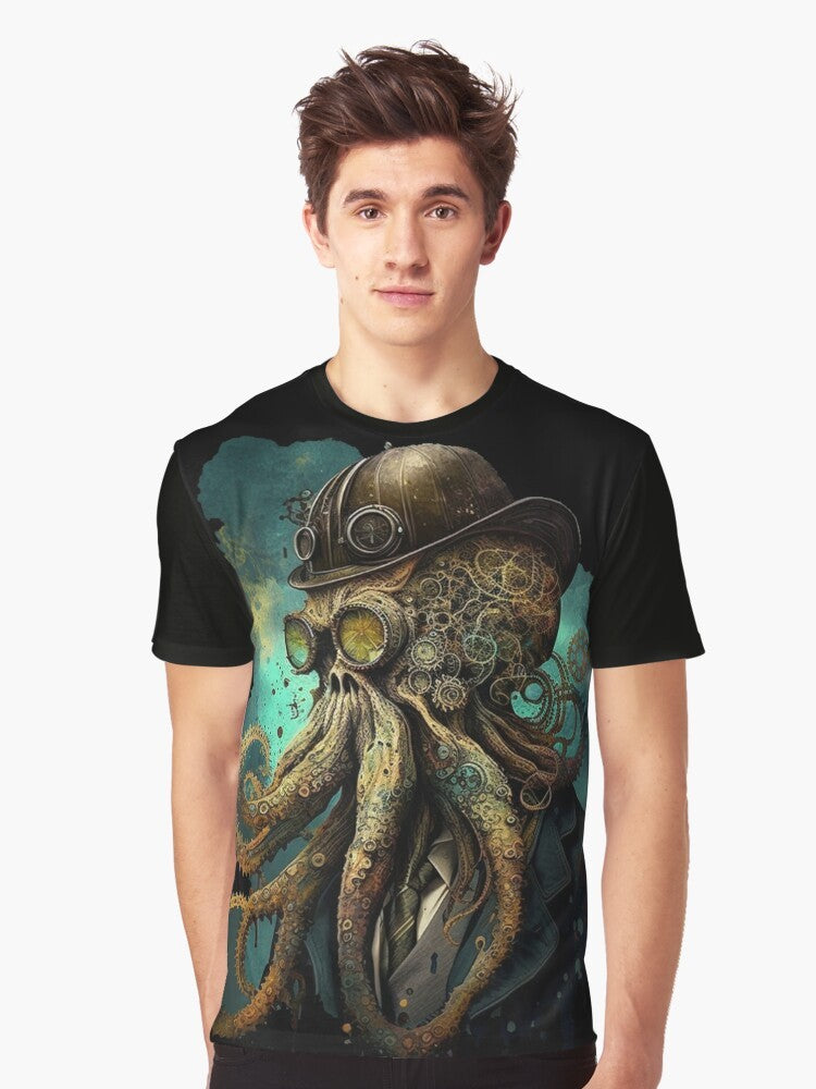 Steampunk illustration of a mechanical octopus with Cthulhu-inspired design - Men