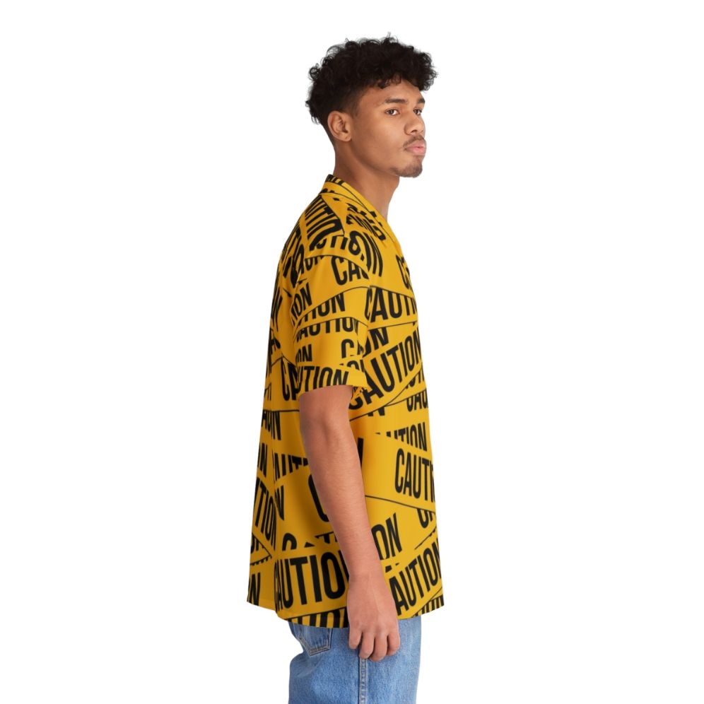 Caution Hawaiian Shirt with Yellow Tape and Danger Symbols - People Pight