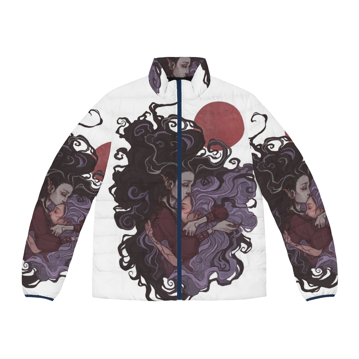 Puffer jacket with horror dreams design, perfect for tabletop RPG fans