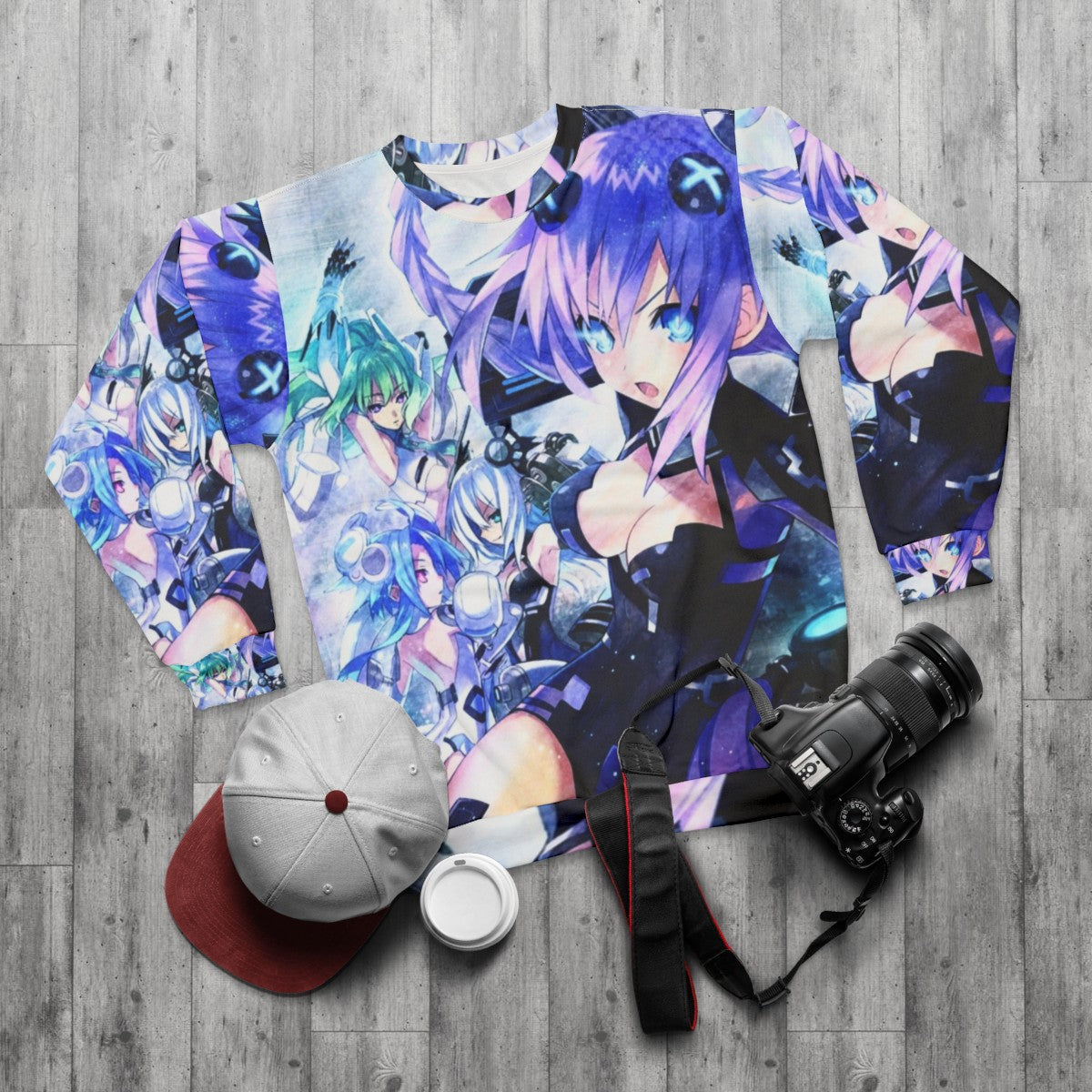 Hyperdimension Neptunia Sweatshirt featuring the character Neptune - flat lay