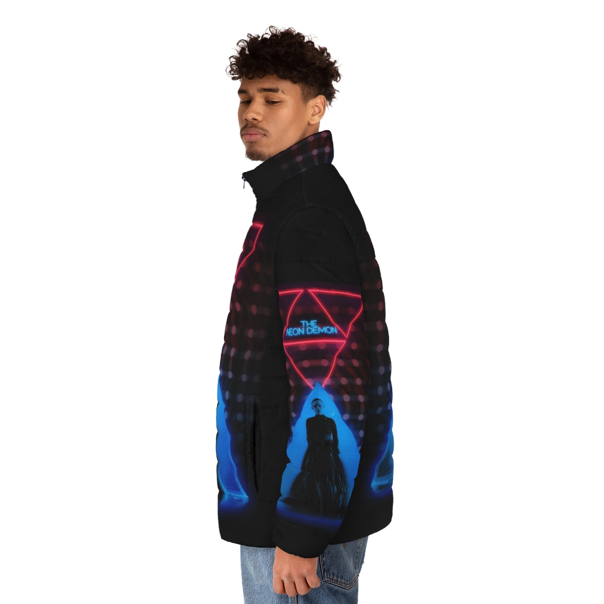 Neon puffer jacket inspired by the film "The Neon Demon" - men side left