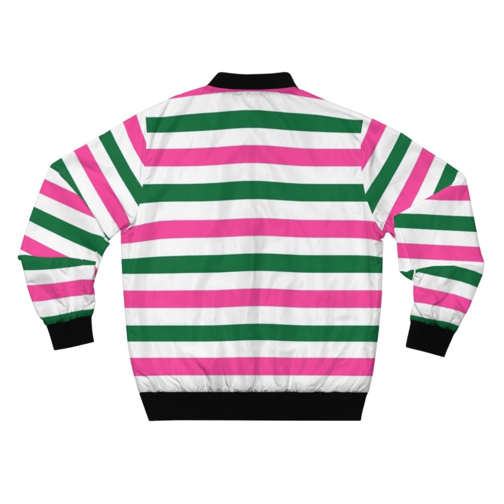 Deckchair-inspired striped bomber jacket in forest green and hot pink - Back