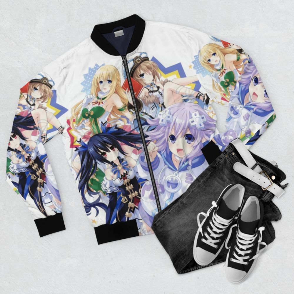 Neptunia anime bomber jacket with video game inspired design - Flat lay