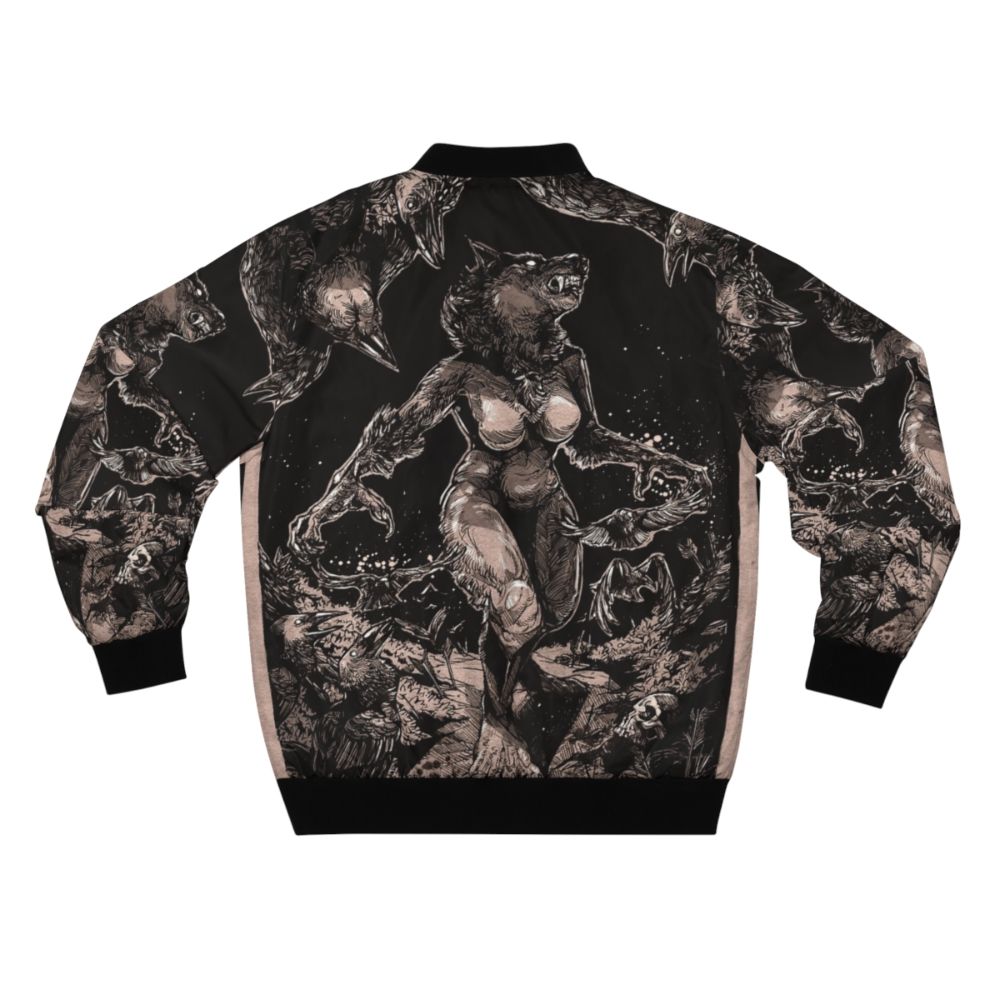 Werewolf-inspired bomber jacket with wolf and horror design - Back