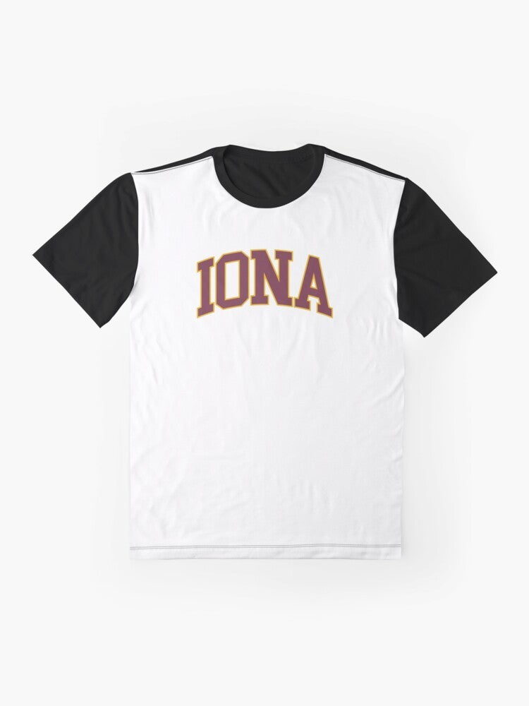 Iona College Font Curved Graphic T-Shirt - Flat lay