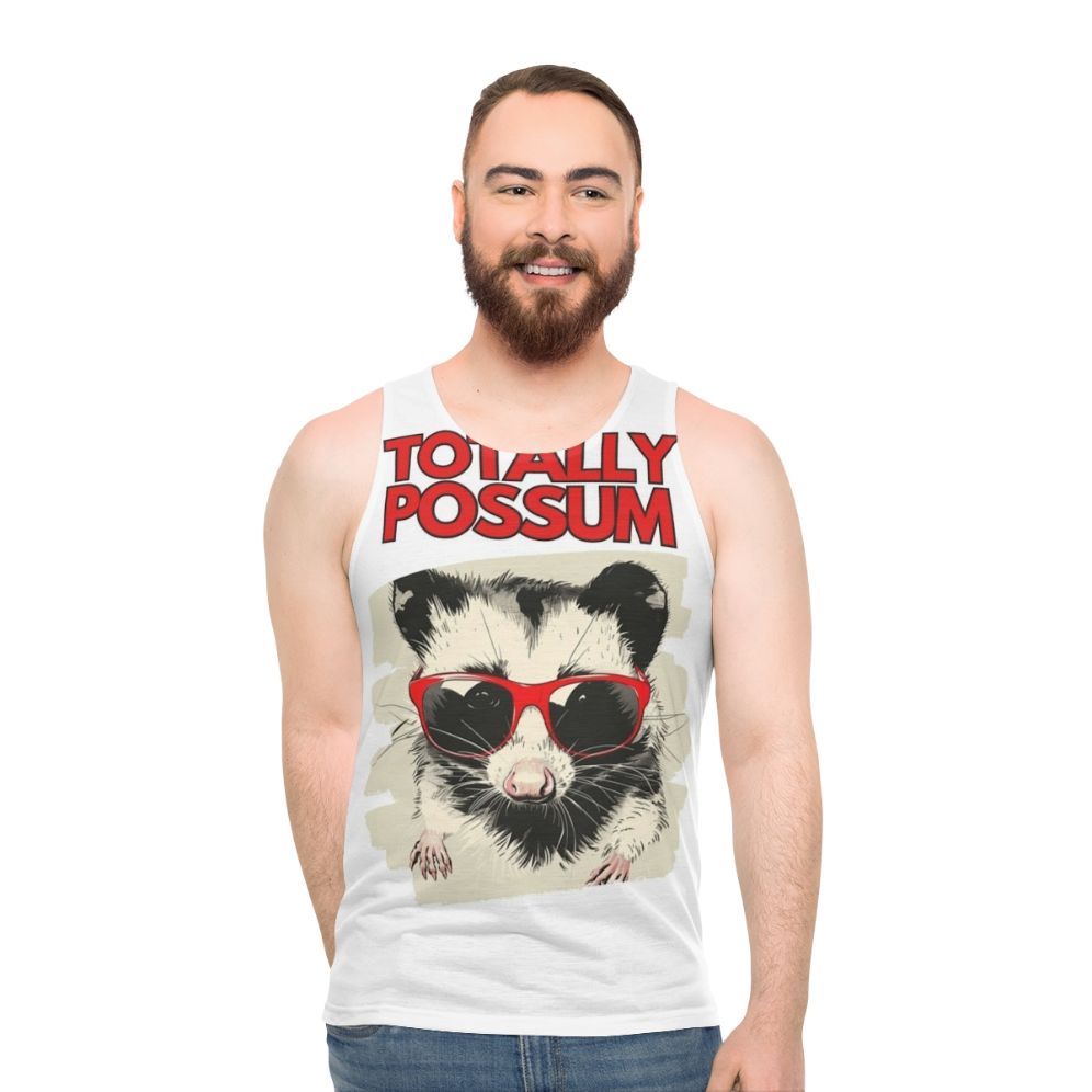 A model wearing a Possum Unisex Tank Top - men