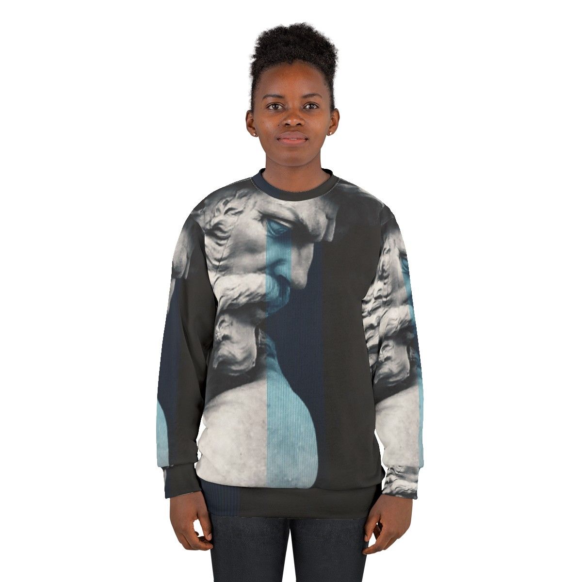 Degeneration sweatshirt featuring digital art with graphic design elements and ancient Greek mythology - women