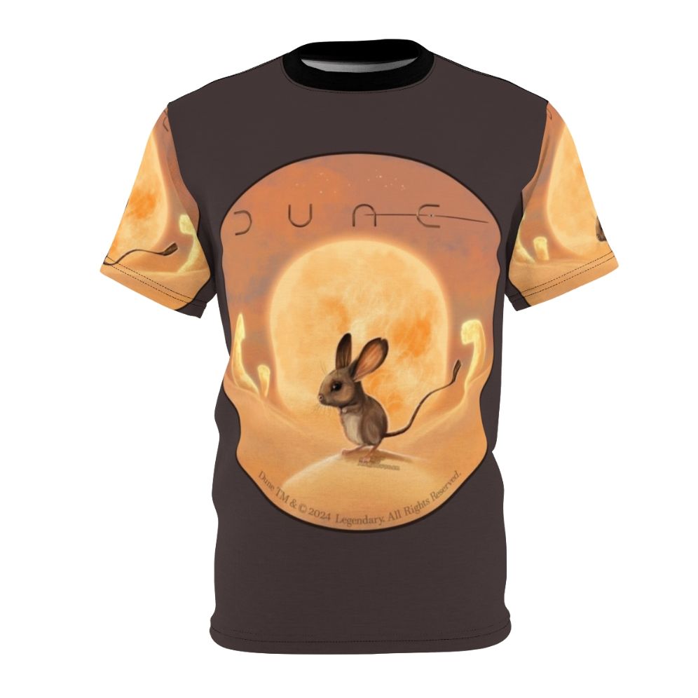 Dune-inspired fan art t-shirt featuring a desert landscape and sci-fi elements