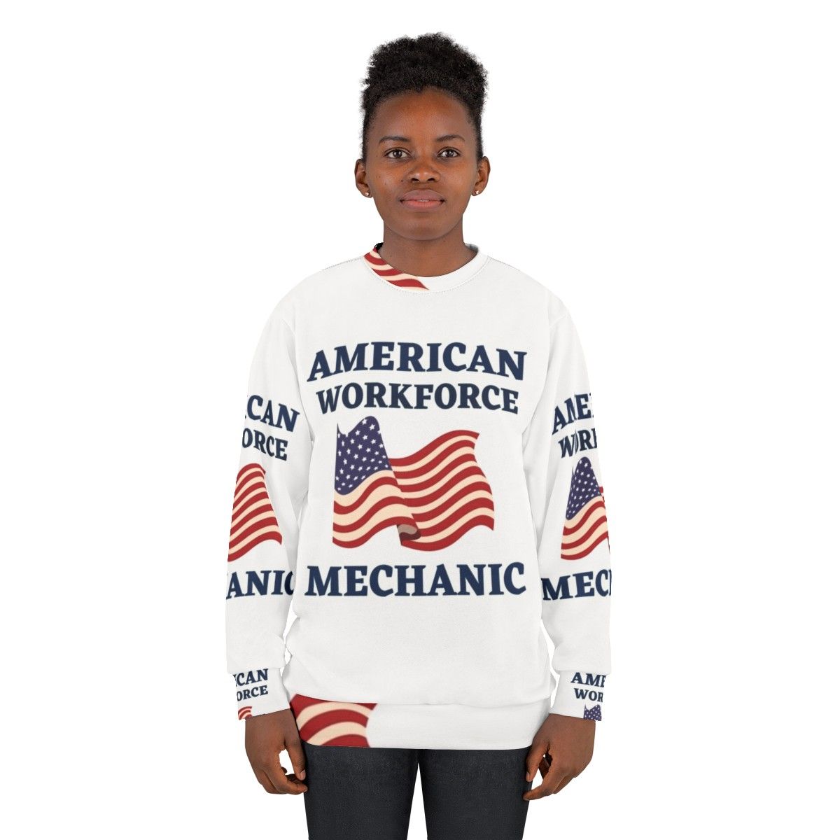 American Workforce Mechanic Sweatshirt with Patriotic American Flag Design - women