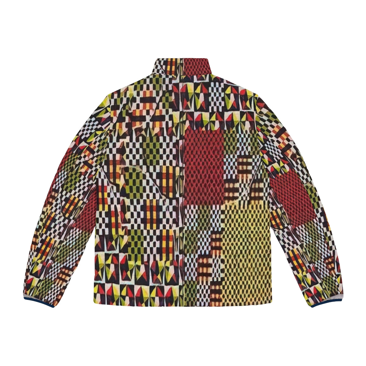 Puffer jacket featuring Alfred Jensen's colorful geometric artwork inspired by the Pythagorean Theorem - Back