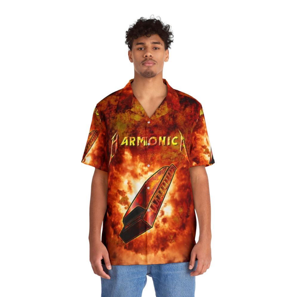 Hard Rock Harmonica Hawaiian Shirt - Retro Music Inspired Tee - People Front