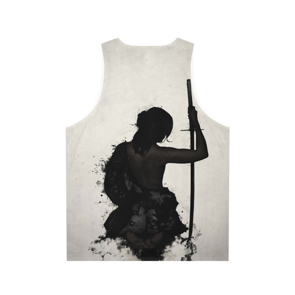 Female Samurai Warrior in Watercolor Splatter Unisex Tank Top - Back