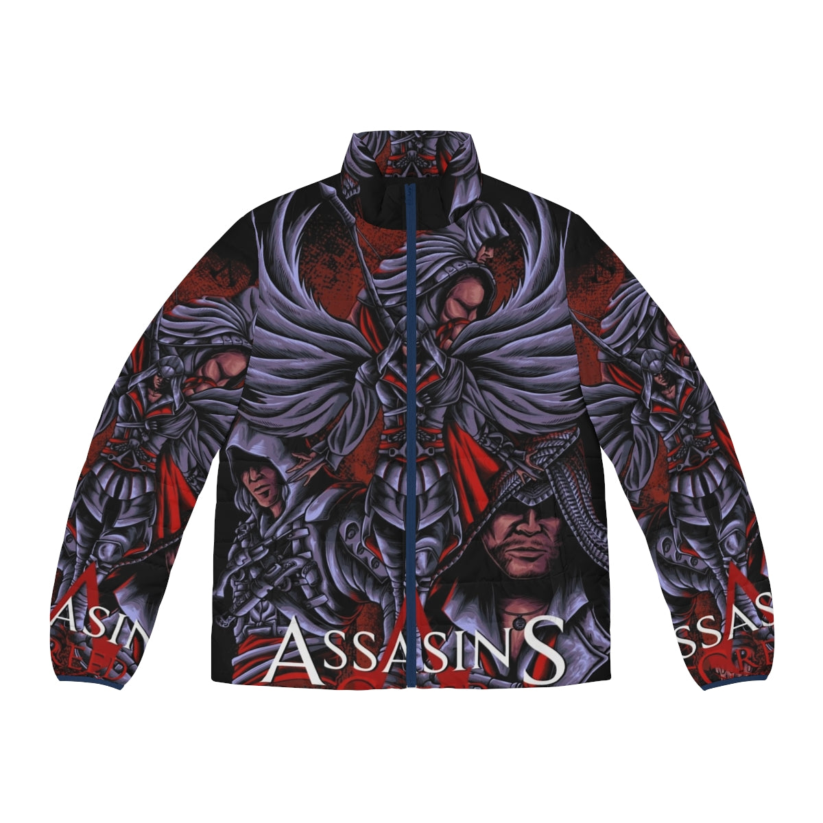 Assassins Creed Dark Puffer Jacket - Historical action video game inspired outerwear