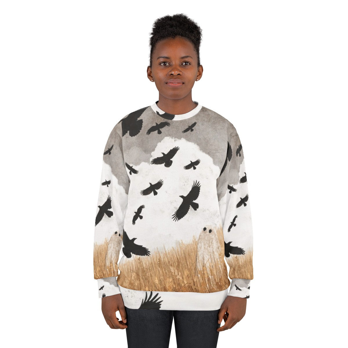 Vintage-style sweatshirt featuring crows and autumn imagery - women