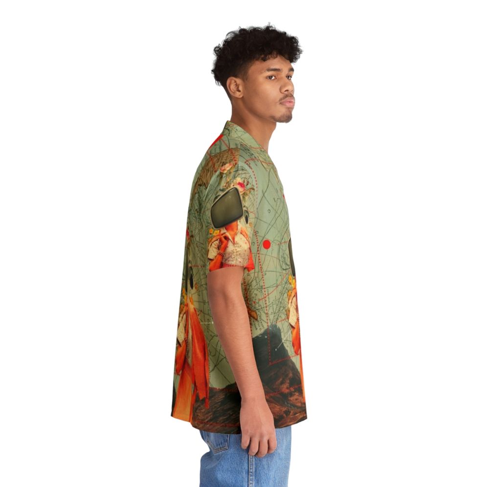 Vintage Hawaiian shirt with a surreal collage design featuring a nature landscape, floral patterns, and retro-inspired graphics. - People Pight