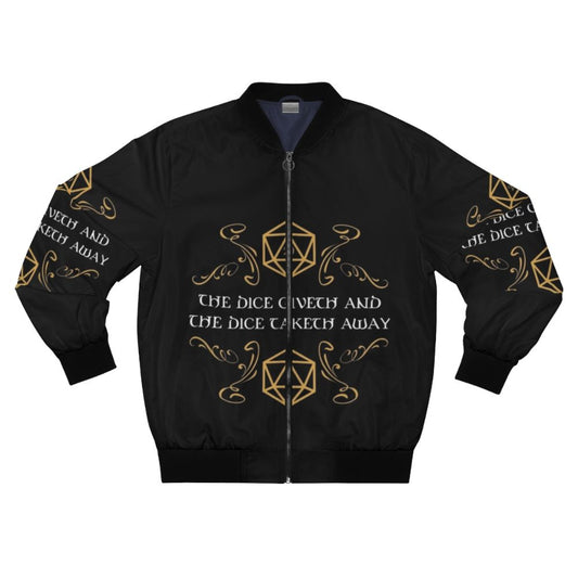 Dungeons and Dragons dice bomber jacket with natural 20 and critical fail design