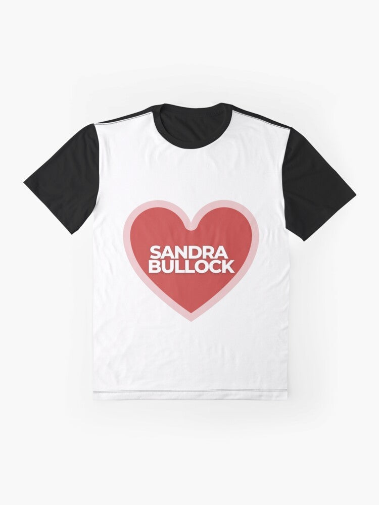 "I Love Sandra Bullock" graphic t-shirt design featuring a heart and the name "Sandra Bullock" - Flat lay