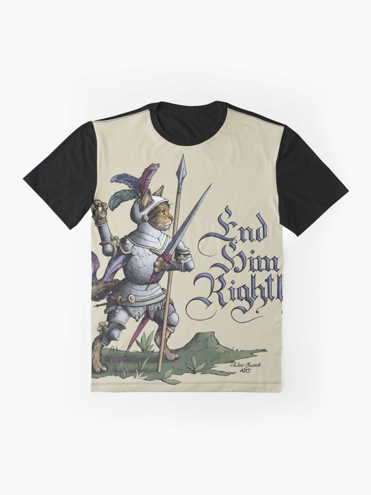 Hemanimals medieval graphic t-shirt with sword fighter, historical fencing, and armor design - Flat lay