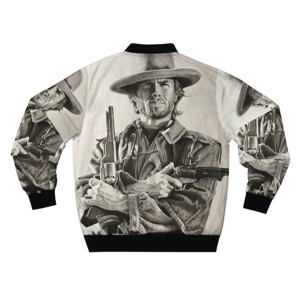 Clint Eastwood sketch printed on a black bomber jacket - Back