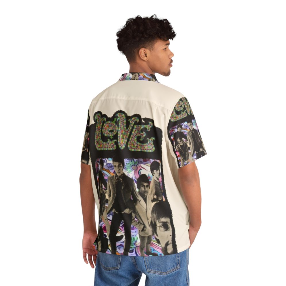 Arthur Lee and Love Hawaiian Shirt with Psychedelic 60s Rock Band Motif - Flat lay