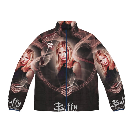 Buffy The Vampire Slayer Season 4 Puffer Jacket with crossbow and Buffy graphics