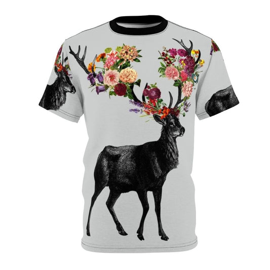 Vibrant floral and deer nature graphic t-shirt