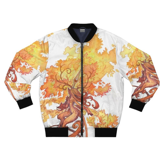 Autumn Forest Spirit Bomber Jacket with magical symbols and nature motifs