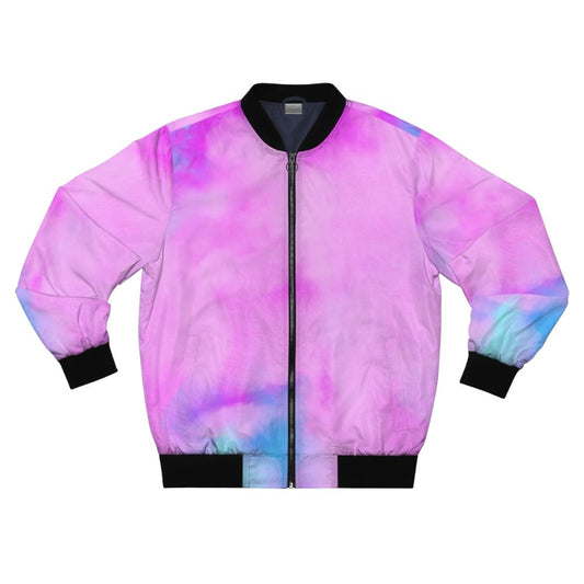 Watercolor boho bomber jacket in pink and turquoise colors