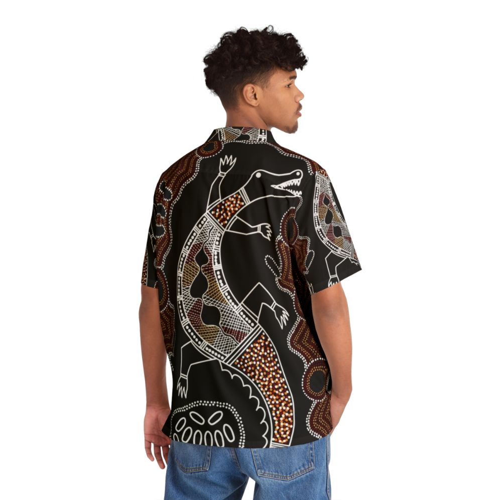 Authentic Aboriginal Art Crocodile Hawaiian Shirt with Australian Wildlife - People Back