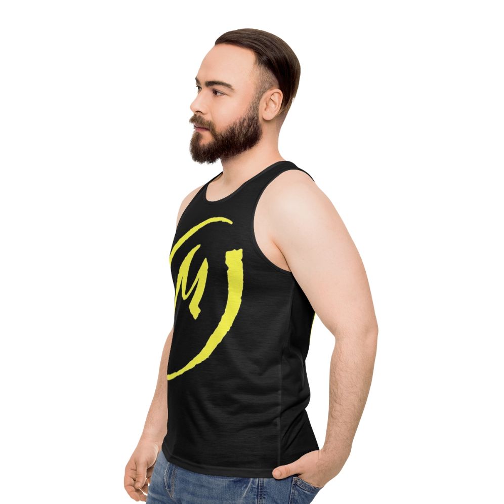 Unisex yellow tank top inspired by the Blake and Mortimer graphic novel series - men side