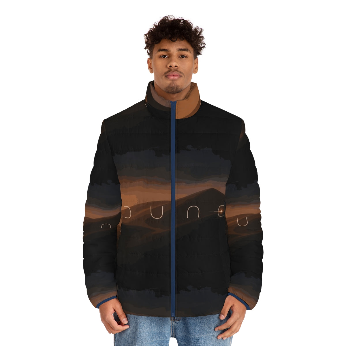 Dune Landscape Puffer Jacket, inspired by the Denis Villeneuve film and featuring Timothy Chalamet's iconic style - men front