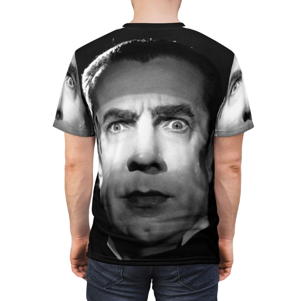 Bela Lugosi as Dracula in a classic Universal monster movie on a high-quality T-shirt - men back