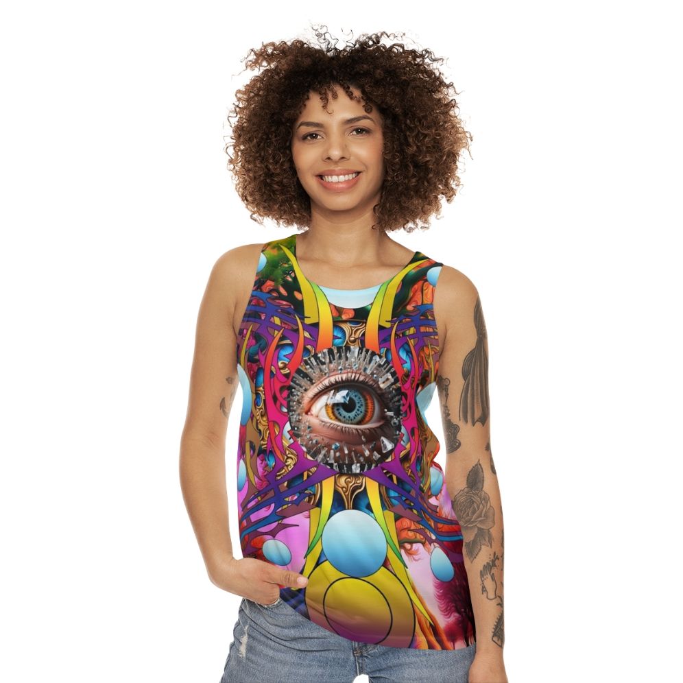 Cosmic Tree Unisex Tank Top with Abstract Nature-Inspired Design - women