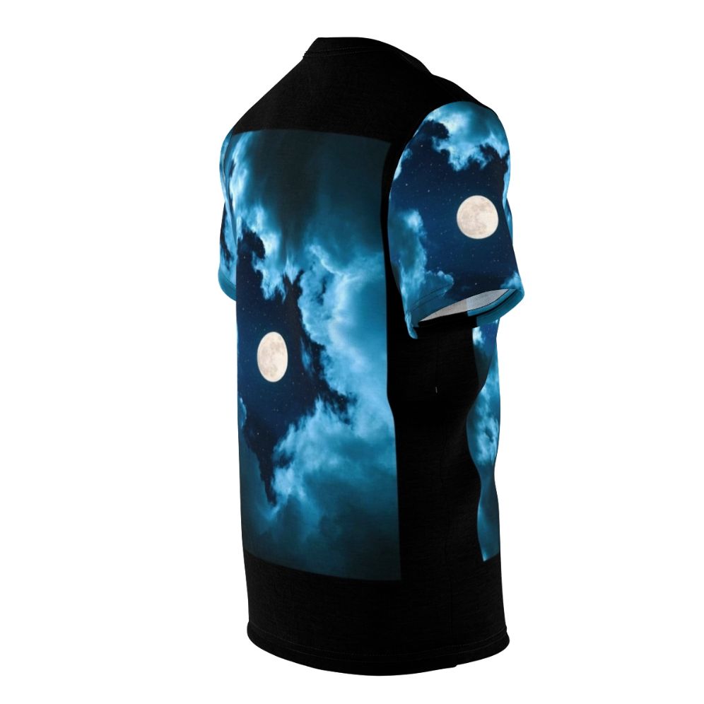 Moonshine-inspired cosmic t-shirt with galaxy, stars, and celestial elements - men right