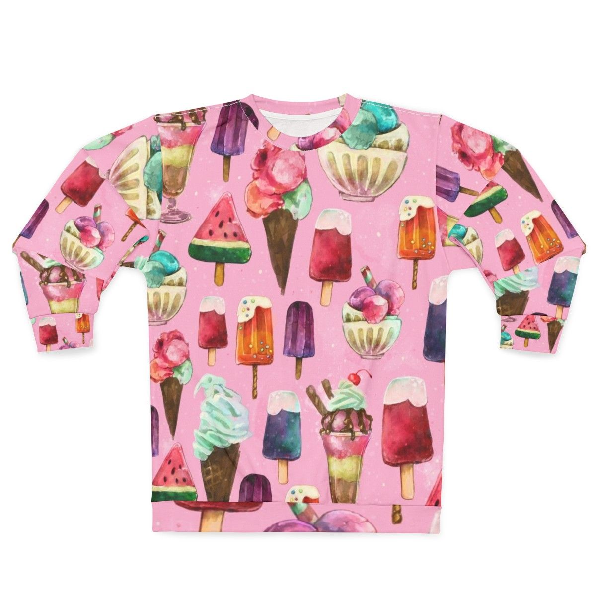 Woman wearing ice cream pattern sweatshirt