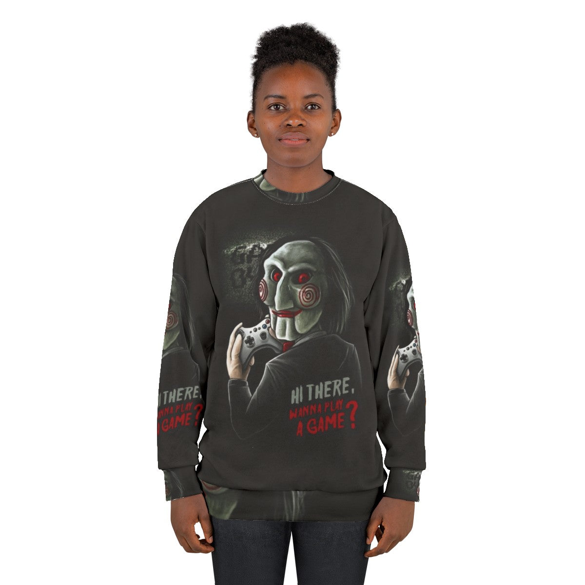 "Wanna Play a Game?" Saw-inspired gamer sweatshirt - women