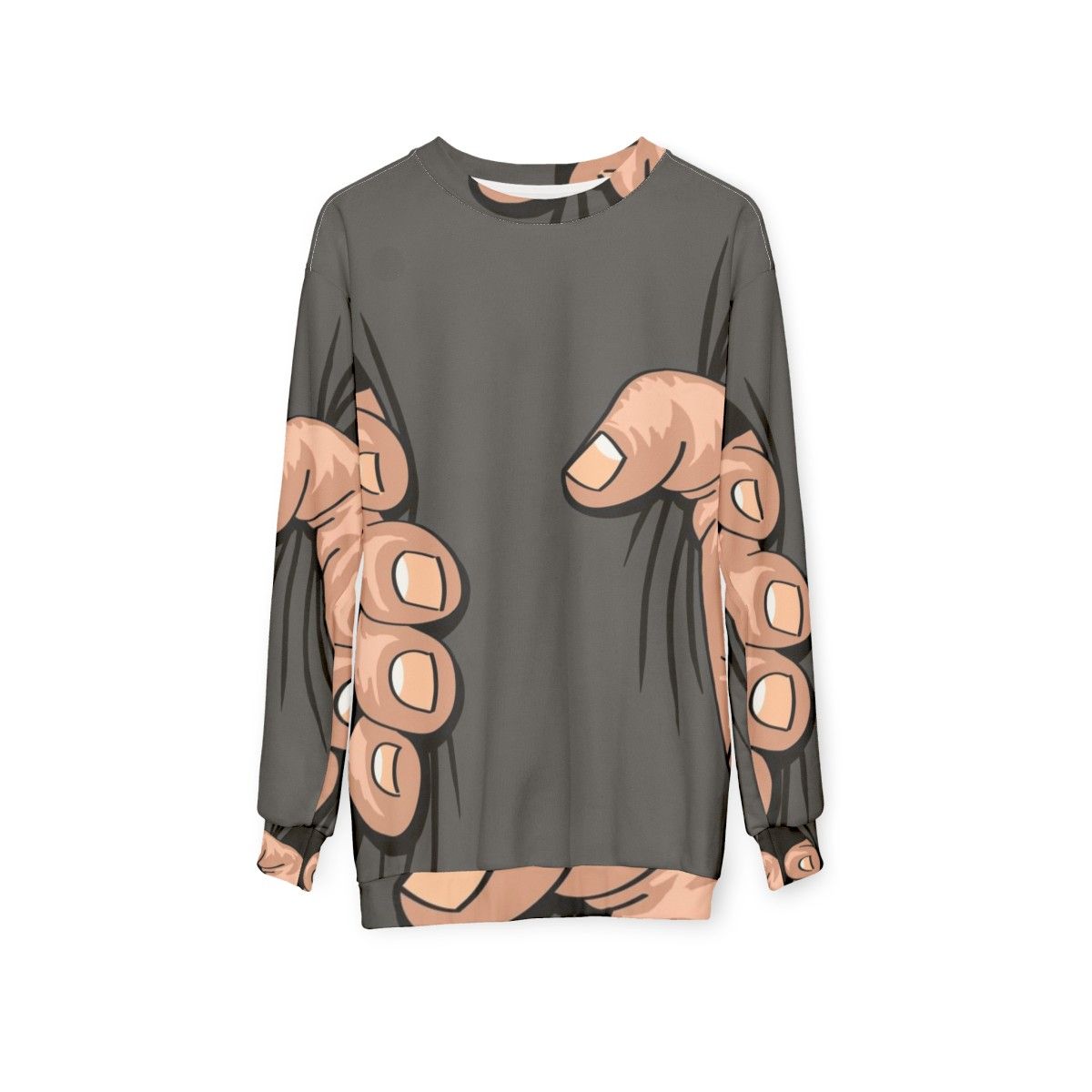 Big Hand Squeezing Sweatshirt - Funny Oversized Hand Graphic Tee - hanging