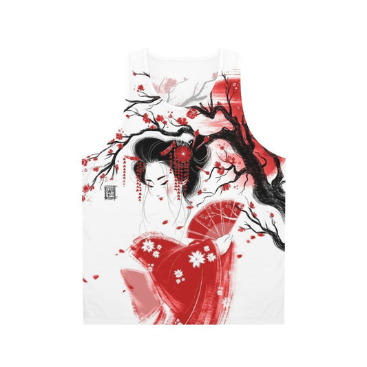 Geisha inspired watercolor print unisex tank top