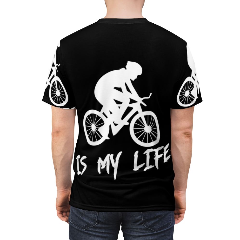 Stylish cycling t-shirt featuring a unique all-over print design for cycling enthusiasts. - men back