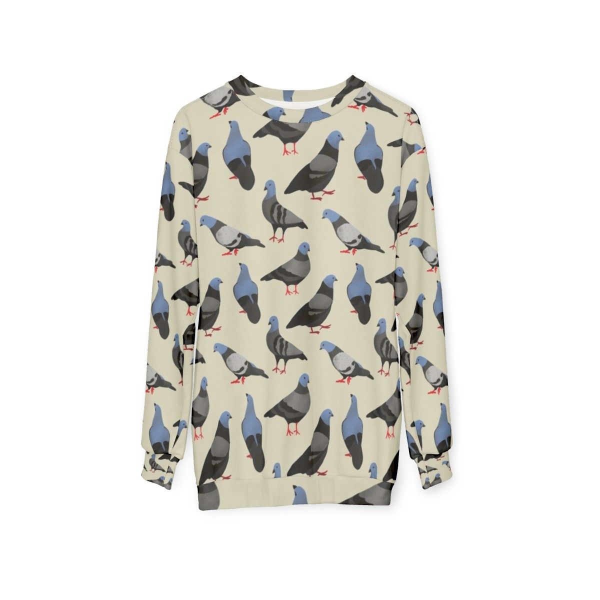 Pigeons Sweatshirt featuring a colorful pattern of pigeons - hanging