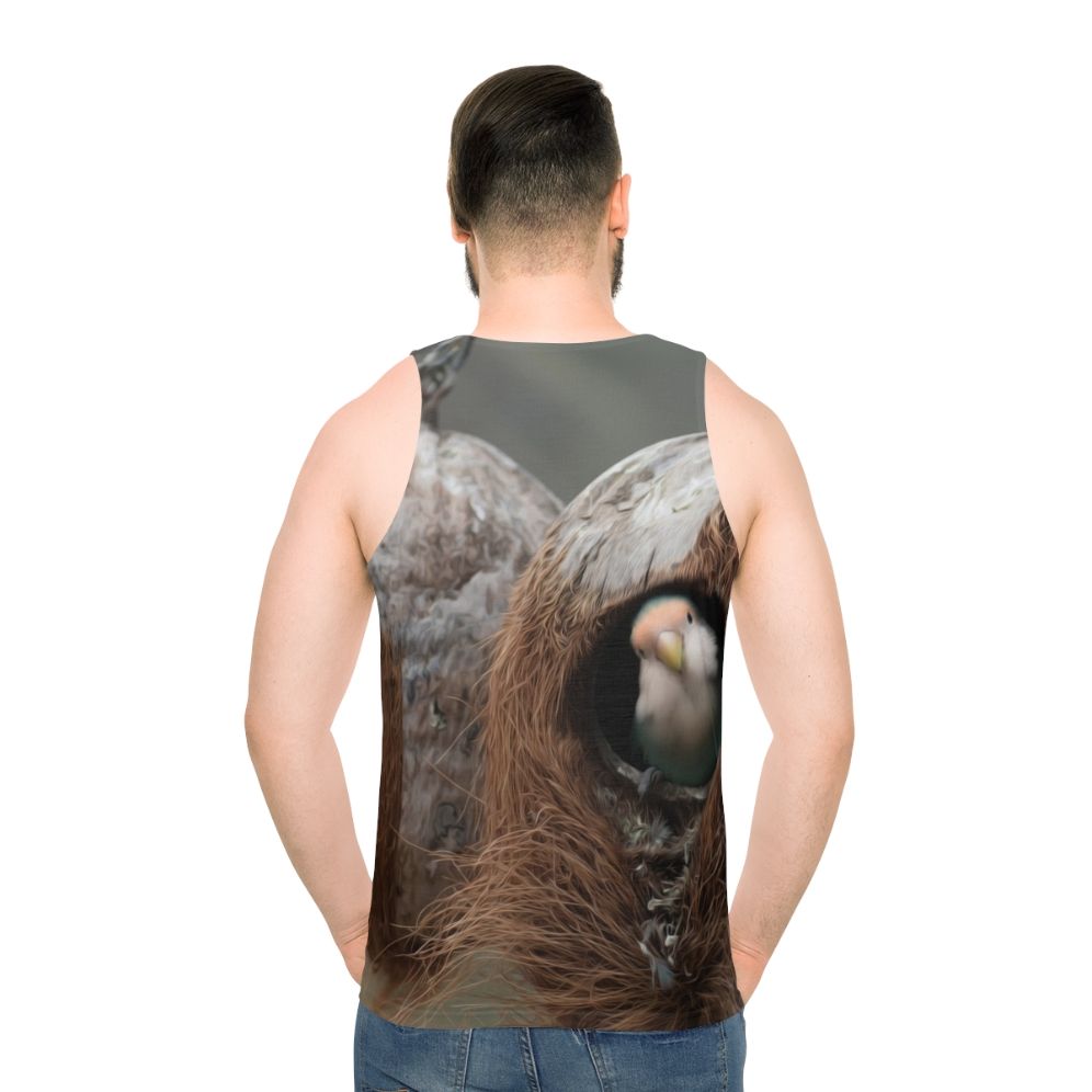 Unisex tank top with bird graphic design - men back