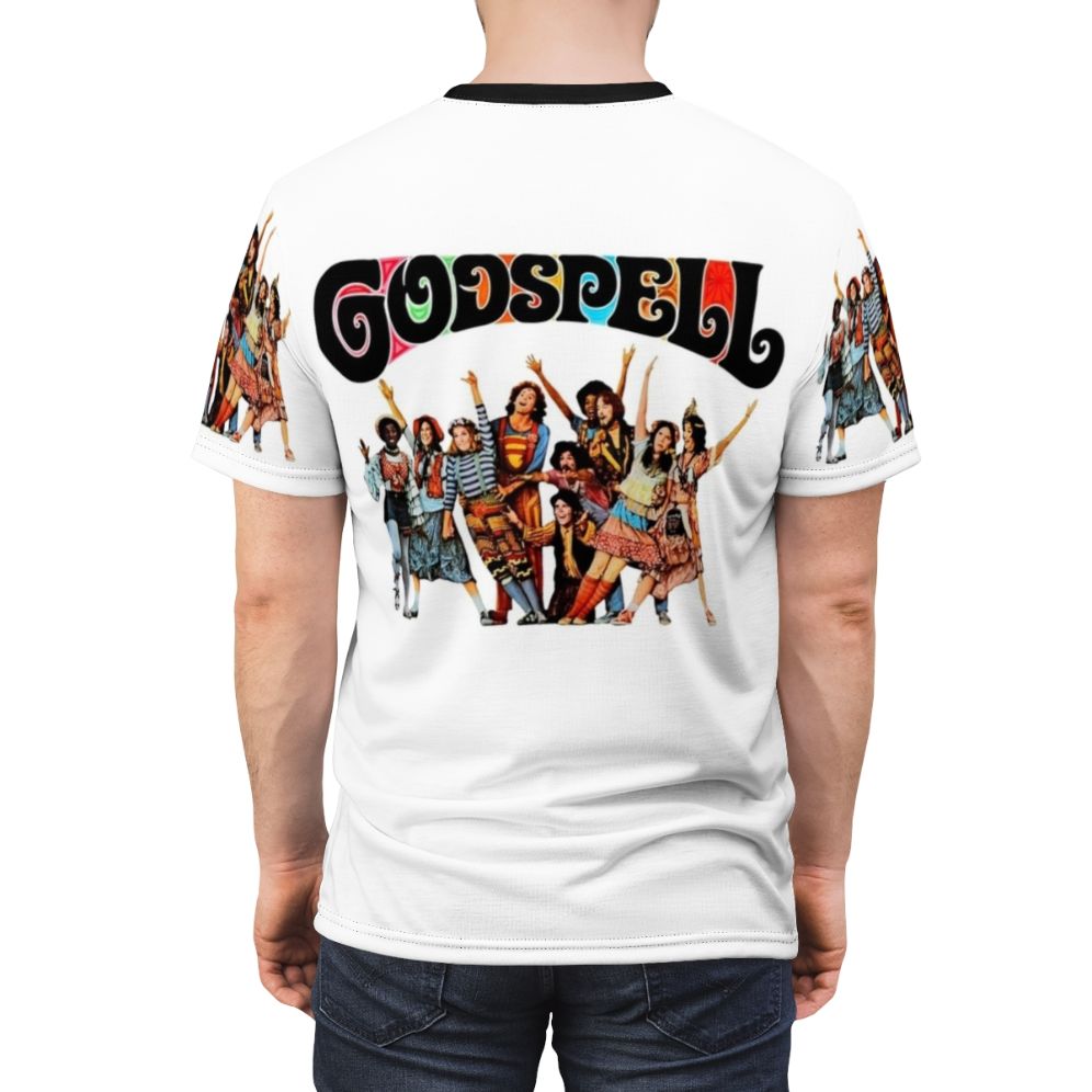 Vintage-style Godspell t-shirt featuring the classic musical's iconic imagery - men back