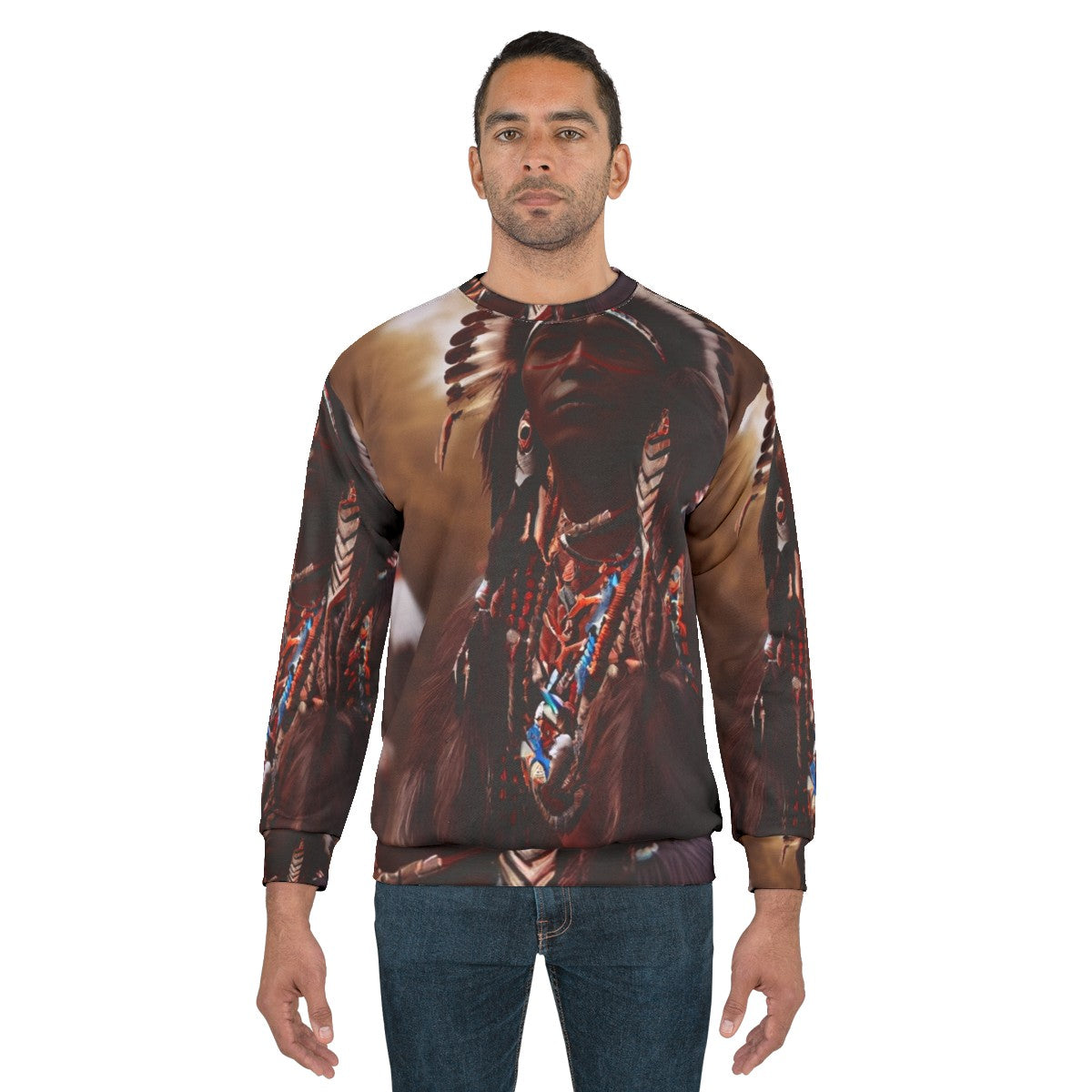 Three Chiefs Native American Sweatshirt with Indigenous Designs - men