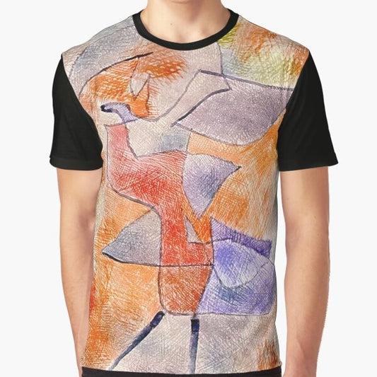 Graphic t-shirt featuring Paul Klee's "Red Balloon" cubist art design