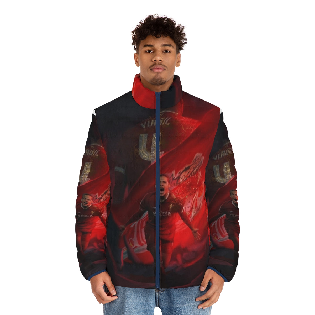 Illustration of Virgil Van Dijk in a stylish puffer jacket - men front