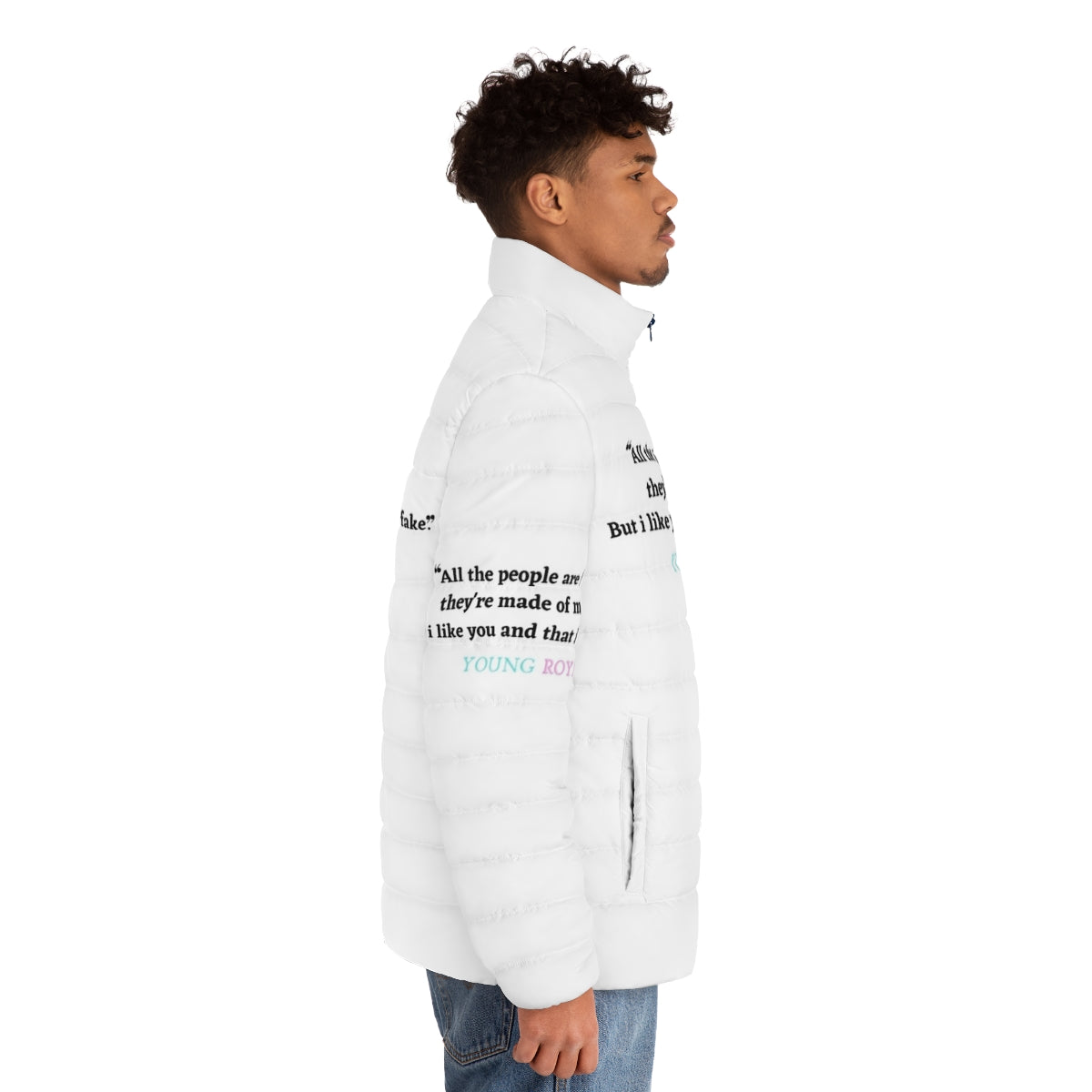 Young Royals Netflix Series Inspired Puffer Jacket with Quotes - men side right