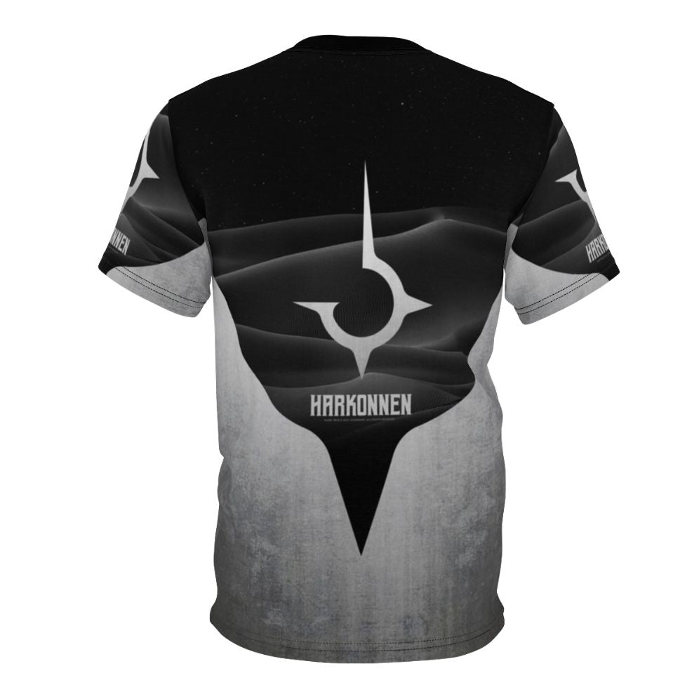 Dune Harkonnen Inspired Titanium AOP T-shirt with desert and sci-fi graphics - Back