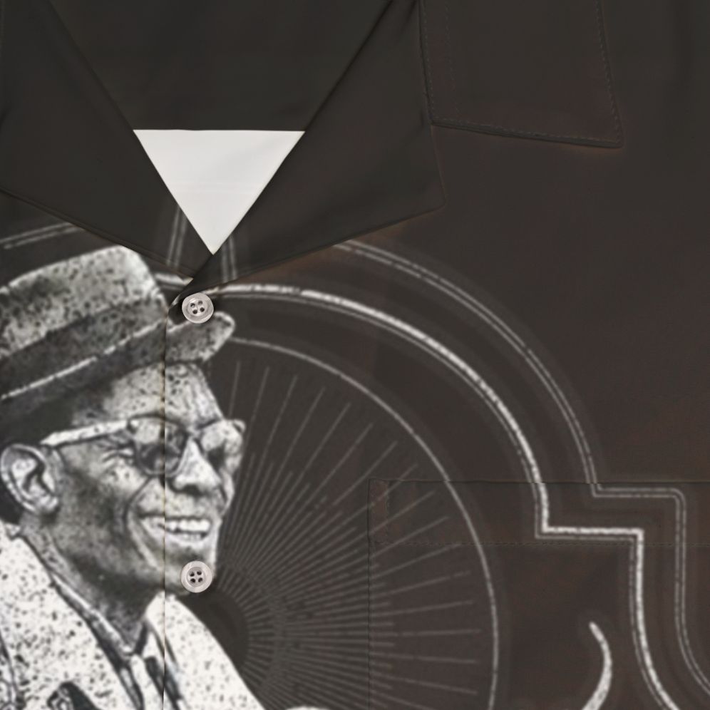 Lightnin Hopkins tribute Hawaiian shirt featuring blues guitar and Texas blues music - Detail