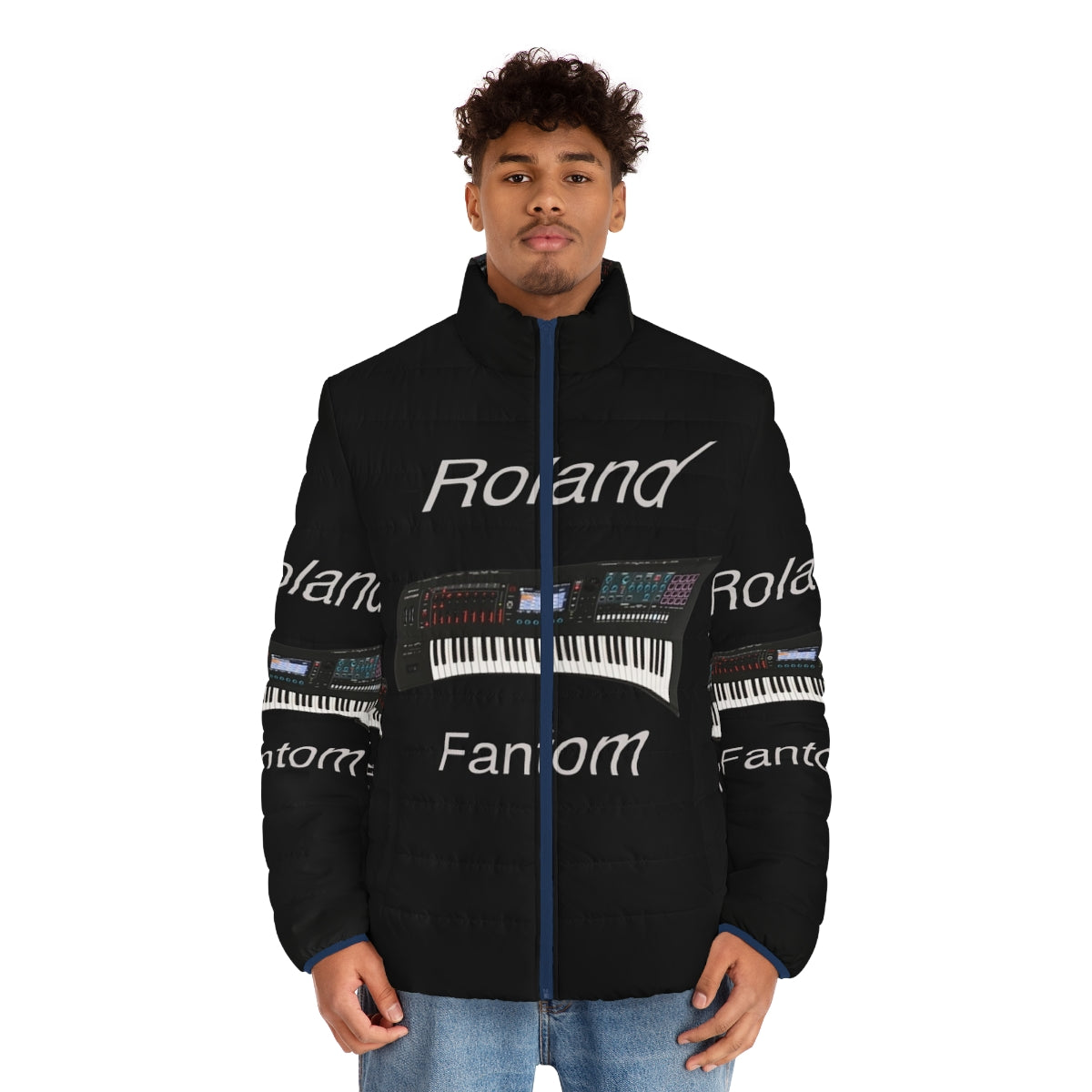 Roland Fantom inspired puffer jacket with music and electronic design - men front